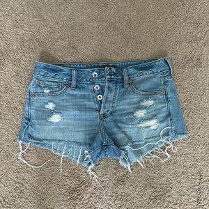 A&F Mid Rise Distressed Denim Shorts